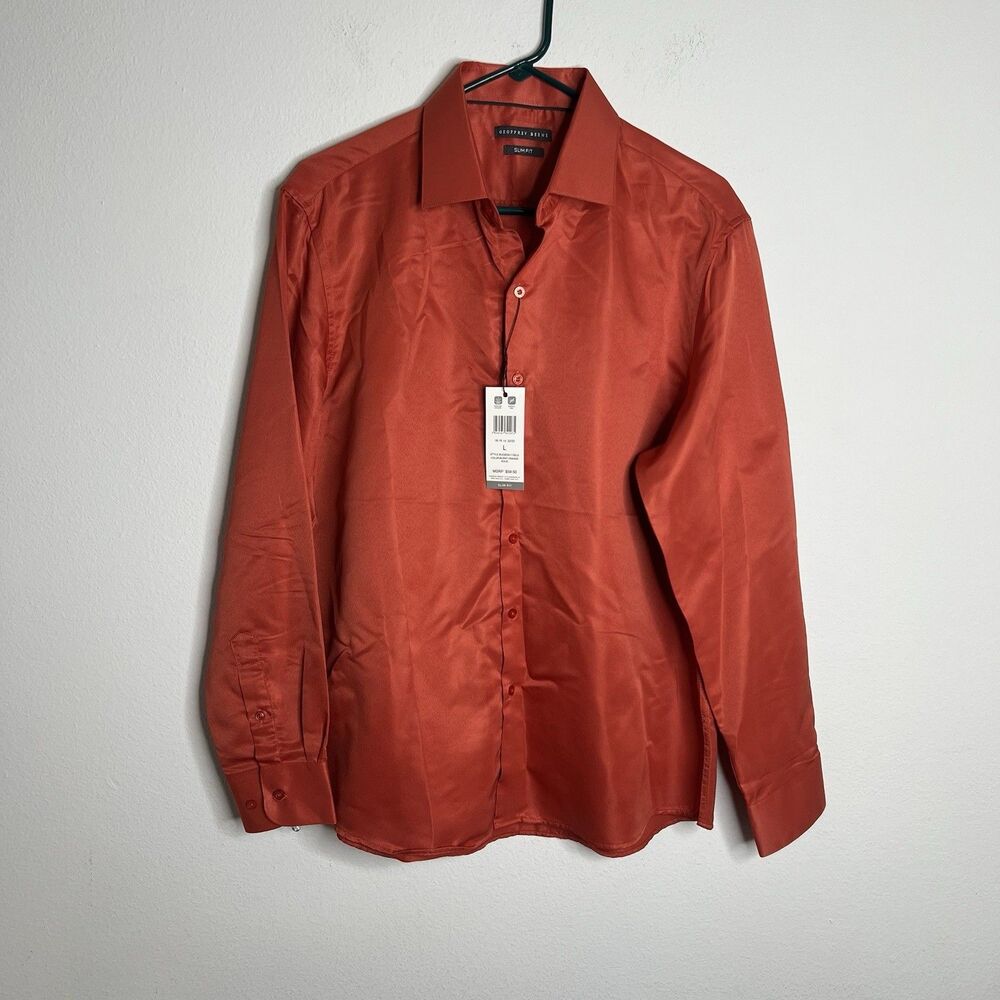 Geoffrey Beene Mens Dress Shirt Slim Fit Orange Long Sleeve Size Large